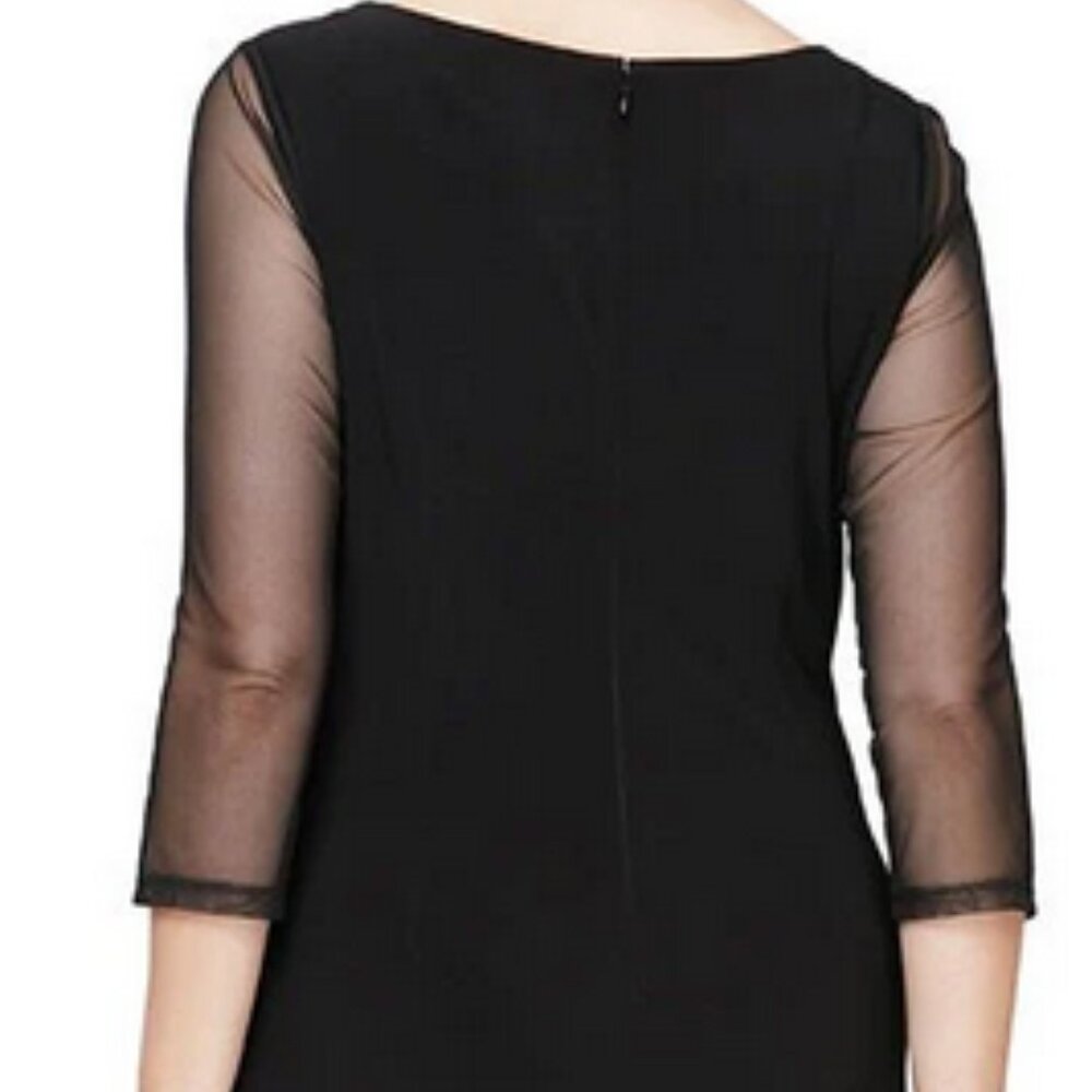 Alex Evenings Black Mesh-Sleeve Sheath Dress with Rhinestone Neckline - Picture 4 of 10